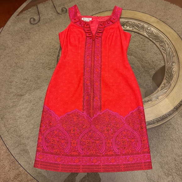 Kay Unger Dress Womens 8 Orange Sleeveless Sheath Embellished Textured Party - Picture 9 of 12